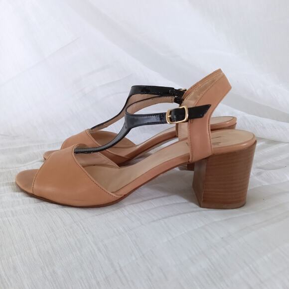 RANGONI Amalfi Italy Leather Sandals 8.5 Open Toe T-Strap Shoes Brown Black - Picture 2 of 7